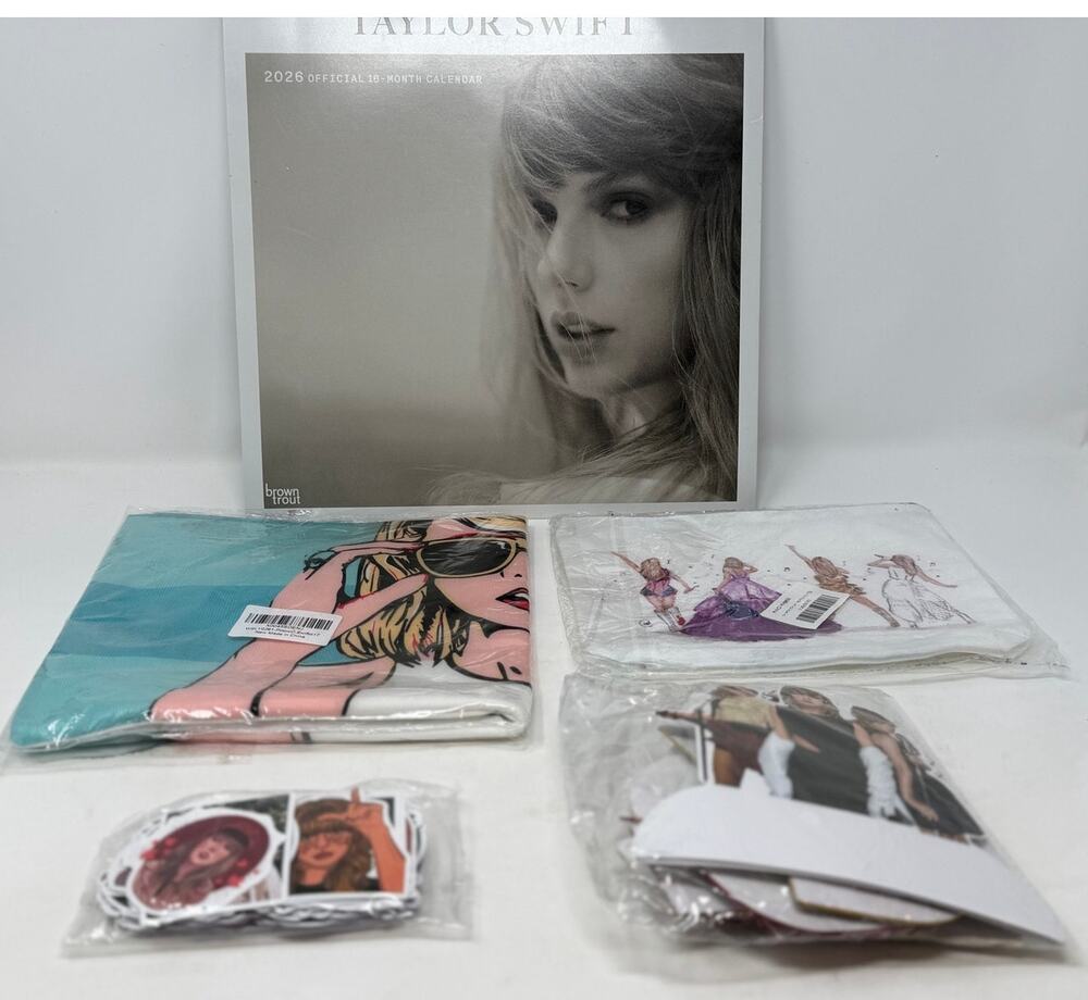 Taylor Swift Calendar, Pillowcase, Makeup Bag, Stickers and Standees